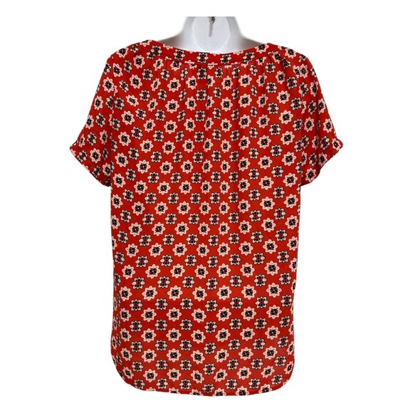 Loft Outlet Womens Small Petite Blouse Red Floral SP Short Sleeve Lightweight - Picture 2 of 10